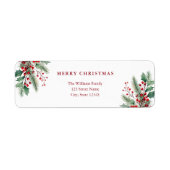 Eenvoudige elegante Kerst Bloemen Retouradres Etiket (Voorkant)