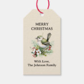 Eenvoudige Elegante Kerst Bloemen Vogel Cadeaulabel (Voorkant)