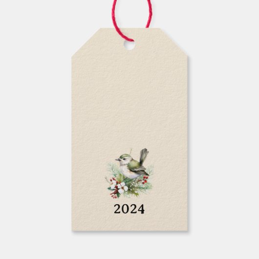 Eenvoudige Elegante Kerst Bloemen Vogel Cadeaulabel (Achterkant)