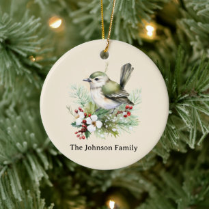 Eenvoudige Elegante Kerst Bloemen Vogel Keramisch Ornament