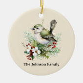 Eenvoudige Elegante Kerst Bloemen Vogel Keramisch Ornament (Voorkant)