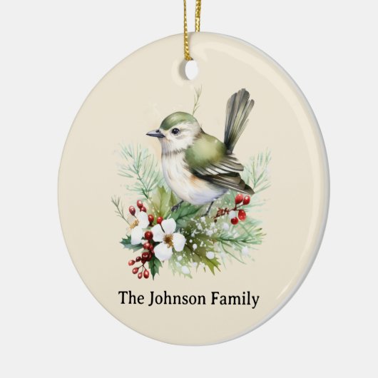 Eenvoudige Elegante Kerst Bloemen Vogel Keramisch Ornament (Links)