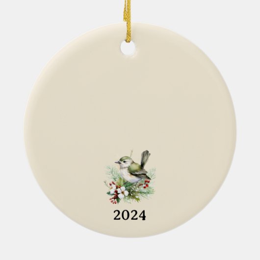 Eenvoudige Elegante Kerst Bloemen Vogel Keramisch Ornament (Achterkant)