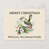 Eenvoudige Elegante Kerst Bloemen Vogel Natuur Feestdagenkaart (Voorkant)