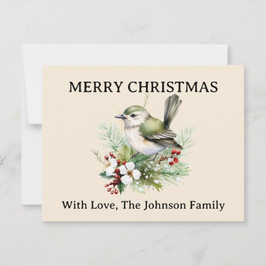 Eenvoudige Elegante Kerst Bloemen Vogel Natuur Feestdagenkaart (Voorkant)