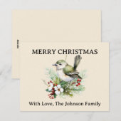 Eenvoudige Elegante Kerst Bloemen Vogel Natuur Feestdagenkaart (Voorkant / Achterkant)