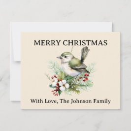 Eenvoudige Elegante Kerst Bloemen Vogel Natuur Feestdagenkaart