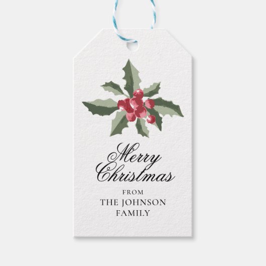 Eenvoudige Elegante Kerst Botanisch Cadeaulabel (Voorkant)