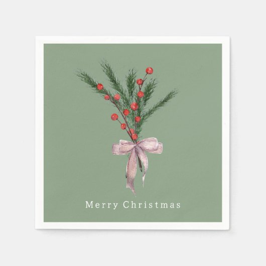 Eenvoudige elegante kerst botanische groen servet (Voorkant)