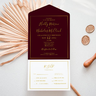 Eenvoudige elegante kerst   Donkere rode zegel en  All In One Uitnodiging