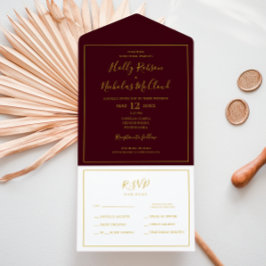 Eenvoudige elegante kerst | Donkere rode zegel en  All In One Uitnodiging
