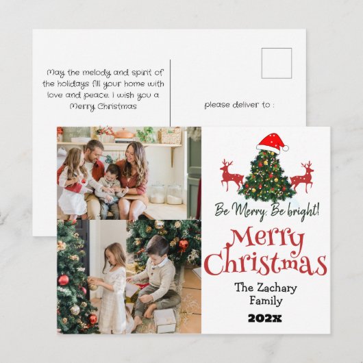 Eenvoudige elegante kerst familie foto collage feestdagenkaart (Voorkant / Achterkant)