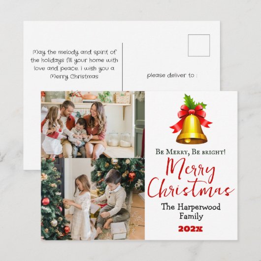 Eenvoudige elegante kerst familie foto collage feestdagenkaart (Voorkant / Achterkant)