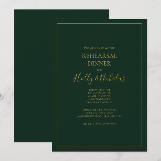 Eenvoudige elegante kerst | Groen repetitief diner Kaart (Voorkant / Achterkant)