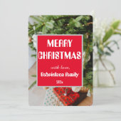 Eenvoudige elegante kerst met naam voor familie feestdagenkaart (Staand voorkant)