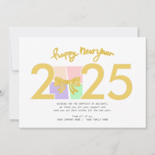 Eenvoudige elegante kerst Nieuwjaar Gift Box Bow Feestdagenkaart (Voorkant)