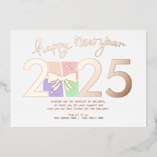 Eenvoudige elegante kerst Nieuwjaar Gift Box Bow Folie Feestdagenkaart (Voorkant)