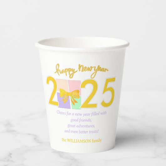 Eenvoudige elegante kerst Nieuwjaar Gift Box Bow Papieren Bekers (Voorkant)