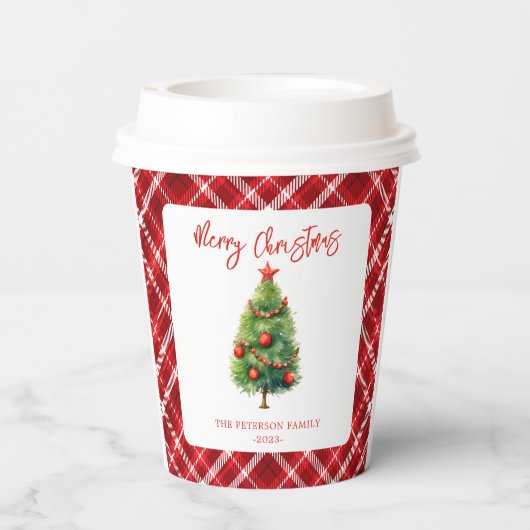 Eenvoudige elegante kerst pijnboom papieren bekers (Achterkant)