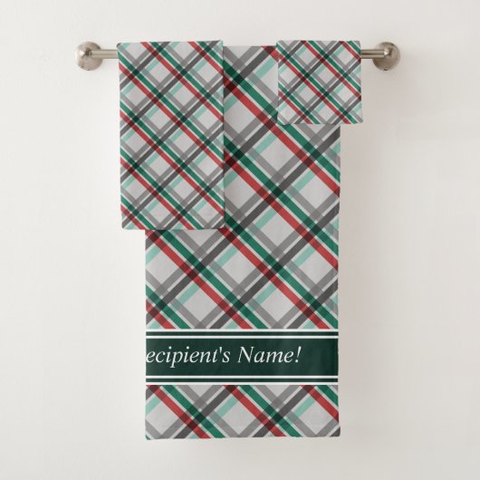 Eenvoudige Elegante Kerst Rood Groen Plaid Bad Handdoek (Insitu)