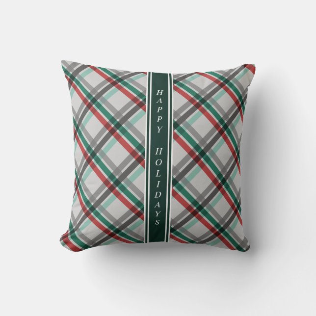 Eenvoudige Elegante Kerst Rood Groen Plaid Kussen (Voorkant)