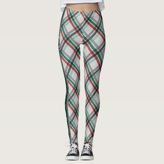 Eenvoudige Elegante Kerst Rood Groen Plaid Leggings (Voorkant)