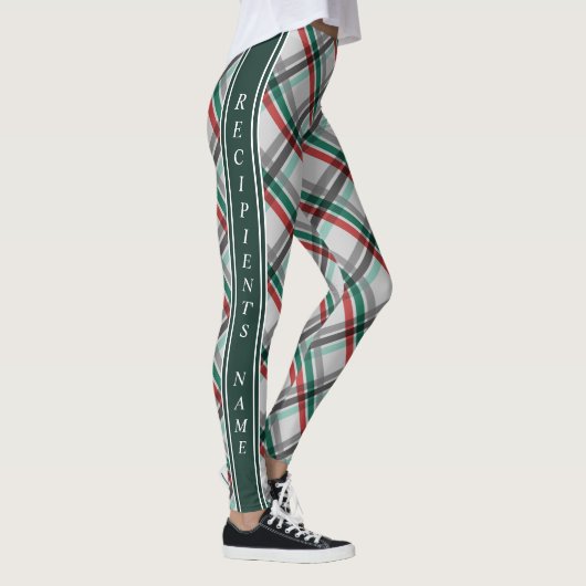 Eenvoudige Elegante Kerst Rood Groen Plaid Leggings (Rechts)