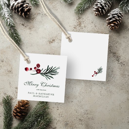 Eenvoudige elegante kerst Waterverf Botanisch Bedankjes Labels