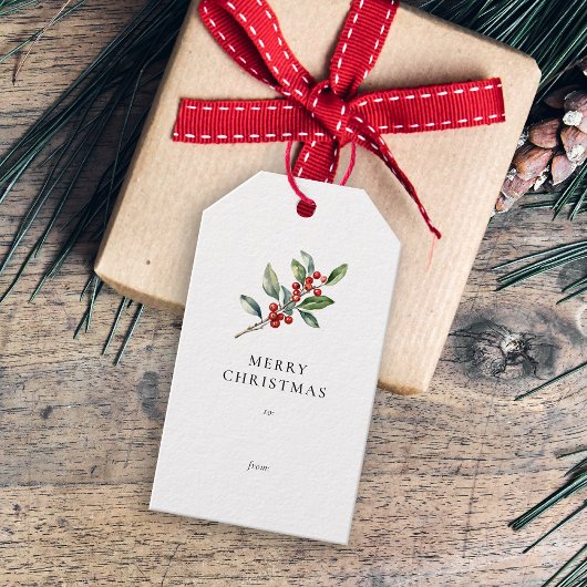 Eenvoudige elegante kerst Waterverf Botanisch Cadeaulabel