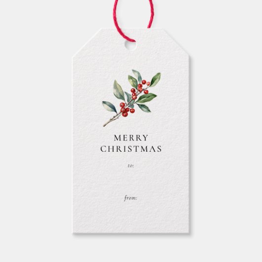 Eenvoudige elegante kerst Waterverf Botanisch Cadeaulabel (Voorkant)