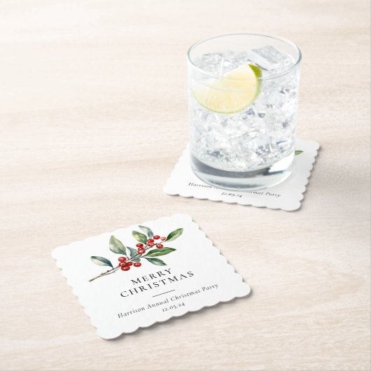 Eenvoudige elegante kerst Waterverf Botanisch Kartonnen Onderzetters (Insitu)