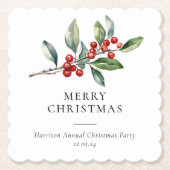 Eenvoudige elegante kerst Waterverf Botanisch Kartonnen Onderzetters (Voorkant)