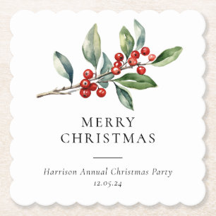 Eenvoudige elegante kerst Waterverf Botanisch Kartonnen Onderzetters