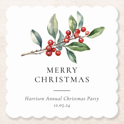 Eenvoudige elegante kerst Waterverf Botanisch Kartonnen Onderzetters (Voorkant)