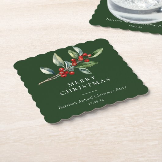 Eenvoudige elegante kerst Waterverf Botanisch Kartonnen Onderzetters (Gebogen)