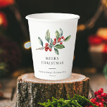 Eenvoudige elegante kerst Waterverf Botanisch Papieren Bekers<br><div class="desc">Eenvoudige Elegante Kerst Waterverf Botanical Classic papier cups beschikt over een prachtige waterverf van seizoensgebonden groen en hulstbessen,  samen met een elegant type.</div>