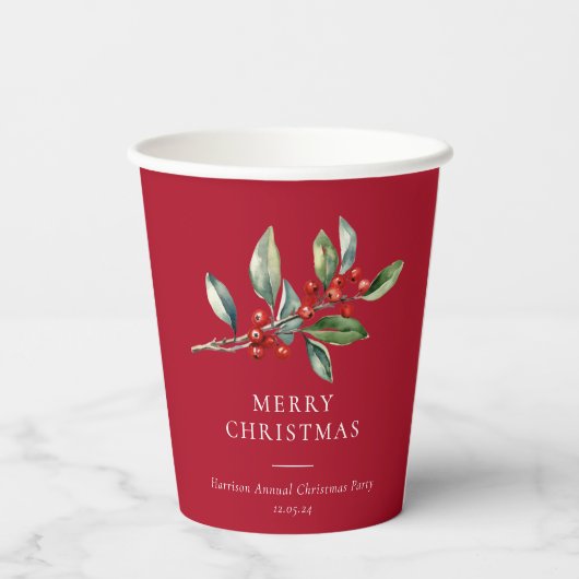 Eenvoudige elegante kerst Waterverf Botanisch Papieren Bekers (Achterkant)