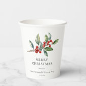 Eenvoudige elegante kerst Waterverf Botanisch Papieren Bekers (Voorkant)