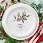 Eenvoudige elegante kerst Waterverf Botanisch Papieren Bordje<br><div class="desc">Eenvoudige Elegante Kerst Waterverf Botanical Classic papier borden beschikt over een prachtige waterverf van seizoensgebonden groen en hulstbessen,  samen met een elegant type.</div>
