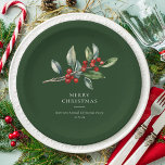 Eenvoudige elegante kerst Waterverf Botanisch Papieren Bordje<br><div class="desc">Eenvoudige Elegante Kerst Waterverf Botanical Classic papier borden beschikt over een prachtige waterverf van seizoensgebonden groen en hulstbessen,  samen met een elegant type.</div>