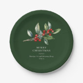 Eenvoudige elegante kerst Waterverf Botanisch Papieren Bordje (Voorkant)