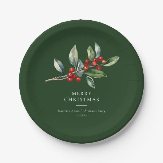 Eenvoudige elegante kerst Waterverf Botanisch Papieren Bordje (Voorkant)