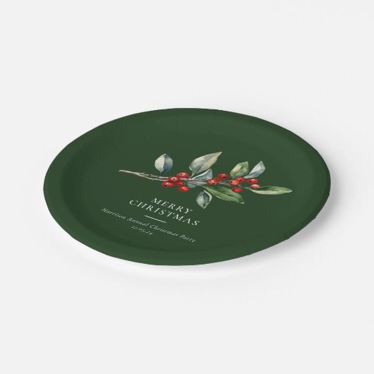 Eenvoudige elegante kerst Waterverf Botanisch Papieren Bordje (Gekanteld)