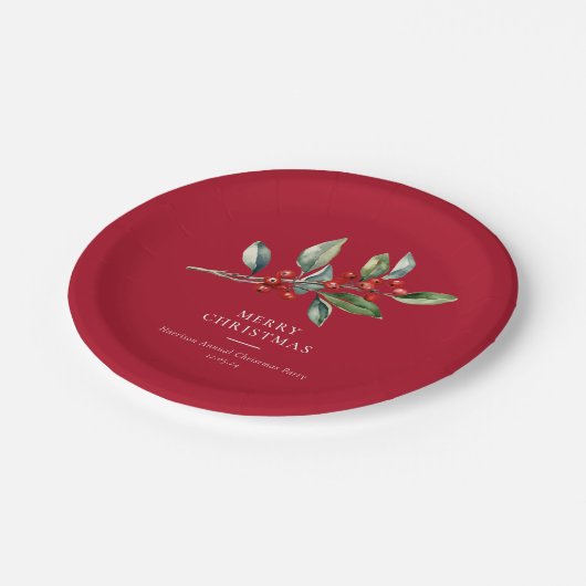 Eenvoudige elegante kerst Waterverf Botanisch Papieren Bordje (Gekanteld)