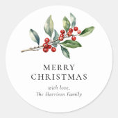 Eenvoudige elegante kerst Waterverf Botanisch Ronde Sticker (Voorkant)