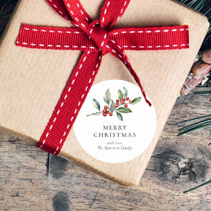 Eenvoudige elegante kerst Waterverf Botanisch Ronde Sticker