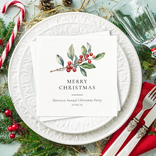 Eenvoudige elegante kerst Waterverf Botanisch Servet