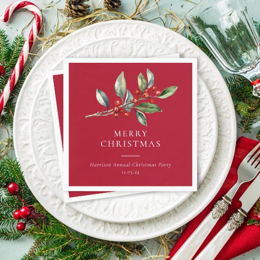 Eenvoudige elegante kerst Waterverf Botanisch Servet