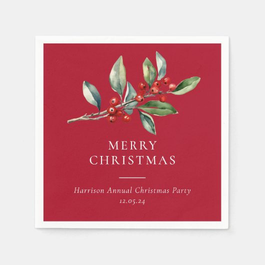 Eenvoudige elegante kerst Waterverf Botanisch Servet (Voorkant)