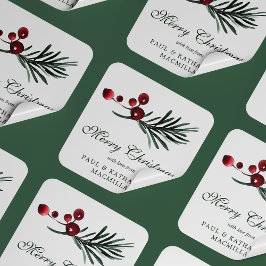 Eenvoudige elegante kerst Waterverf Botanisch Vierkante Sticker